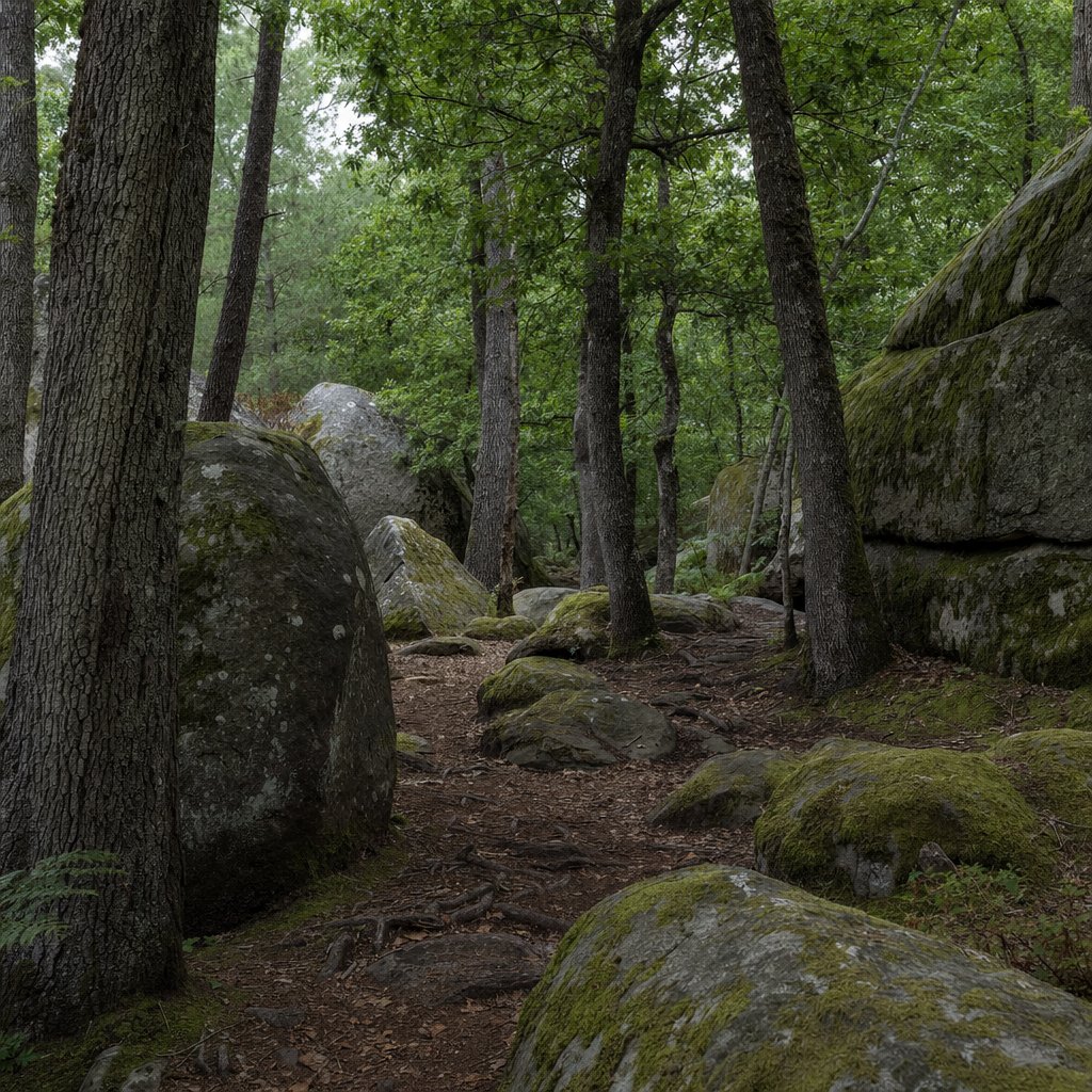 Voie forestière de la forêt de Fontainebleau en automne, chauffeur privé VTC parisien, excursion depuis Paris